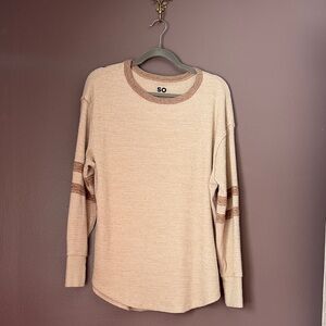SO Cream and Brown Waffle Knit Top